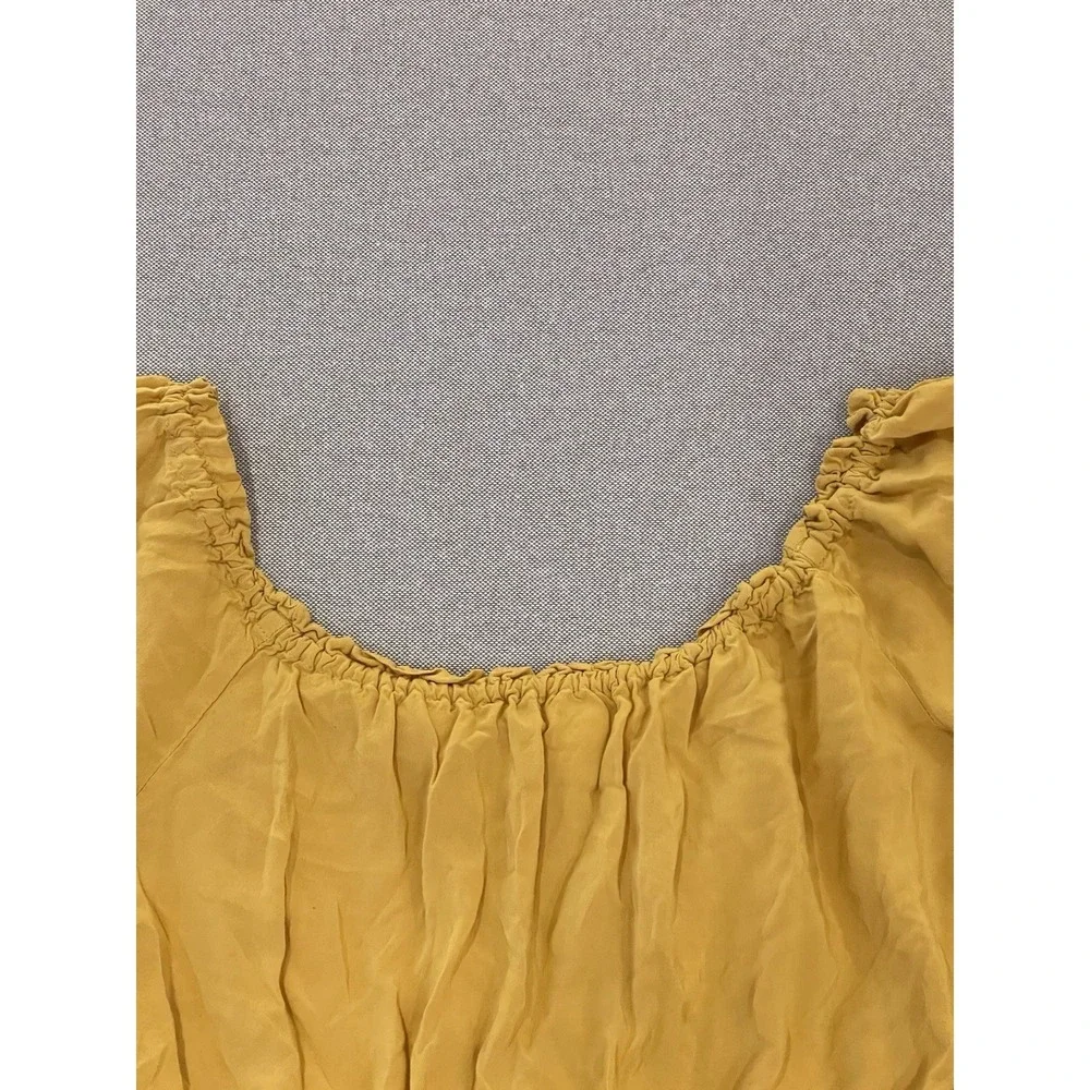 Active USA‎ Mustard Yellow Off Shoulder Crop Top Ruffle Hem Boho Stretch Large